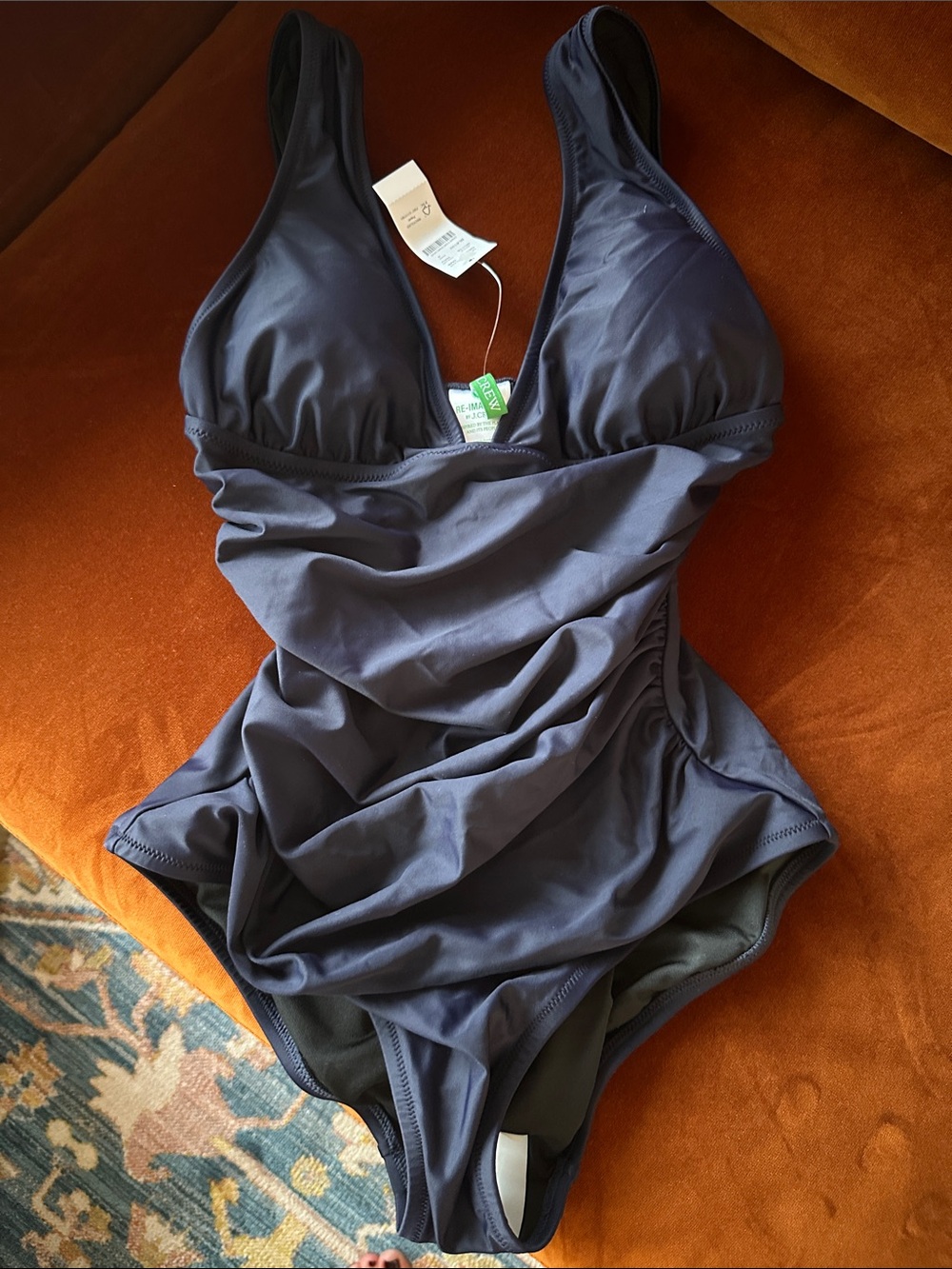 J Crew Women’s ruched v-neck One-Piece Swimsuit in Navy